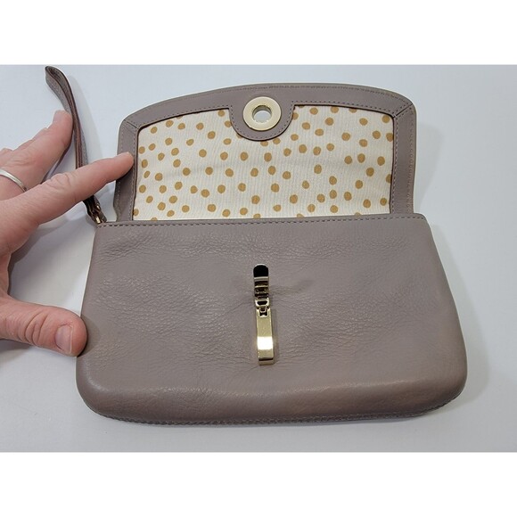 ALD Kate Spade Kent Flap‎ Chrissy Wristlet Taupe Leather Clutch Small Purse EUC - Picture 6 of 9